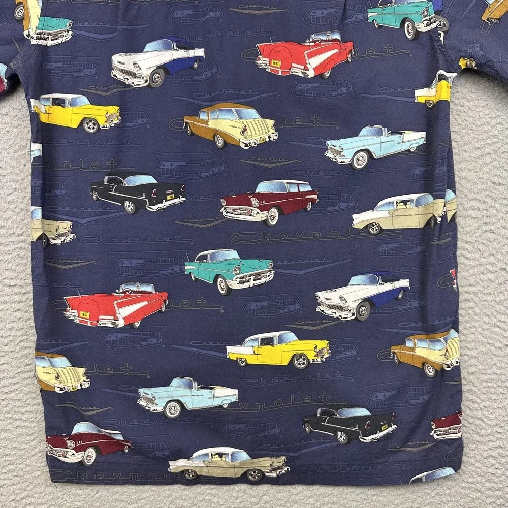 David Carey Shirt Mens‎ Medium Navy Hawaiian Aloha Camp Chevrolet Classic Cars